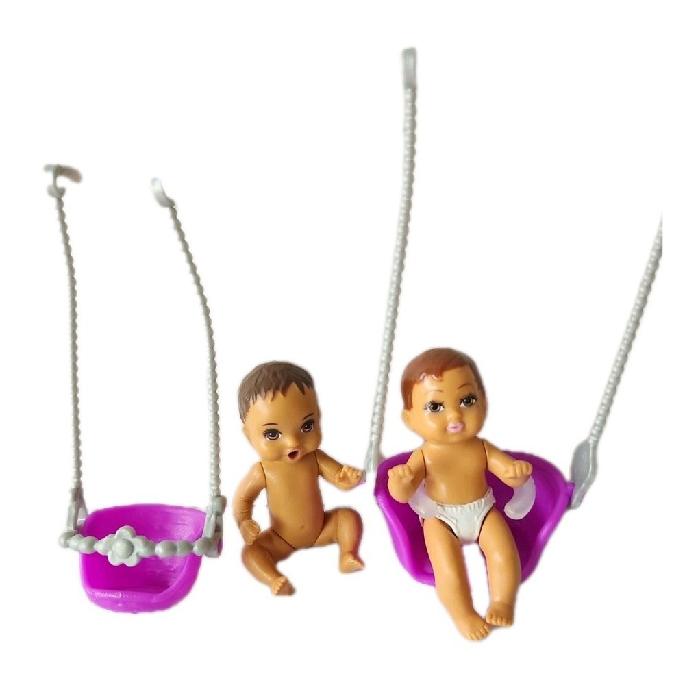 Lot 2 Mattel Barbie Baby Dolls & Swings Skipper Babysitters Inc +4 Bonus Items
